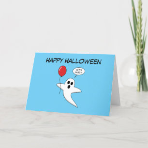 Cute Cartoon Ghost with Red Balloon   Add Text Holiday Card