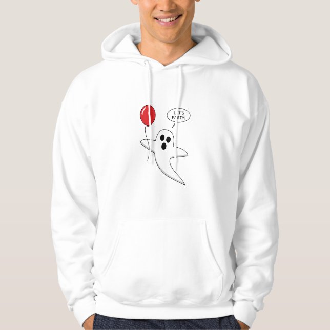 Cute Cartoon Ghost with Red Balloon Hoodie (Front)