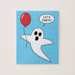 Cute Cartoon Ghost with Red Balloon Jigsaw Puzzle