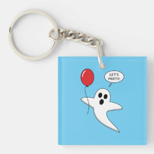 Cute Cartoon Ghost with Red Balloon Key Ring