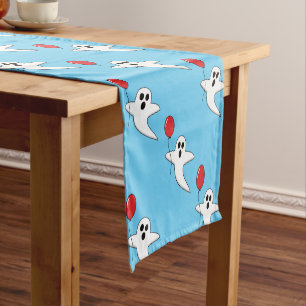 Cute Cartoon Ghost with Red Balloon Pattern Short Table Runner