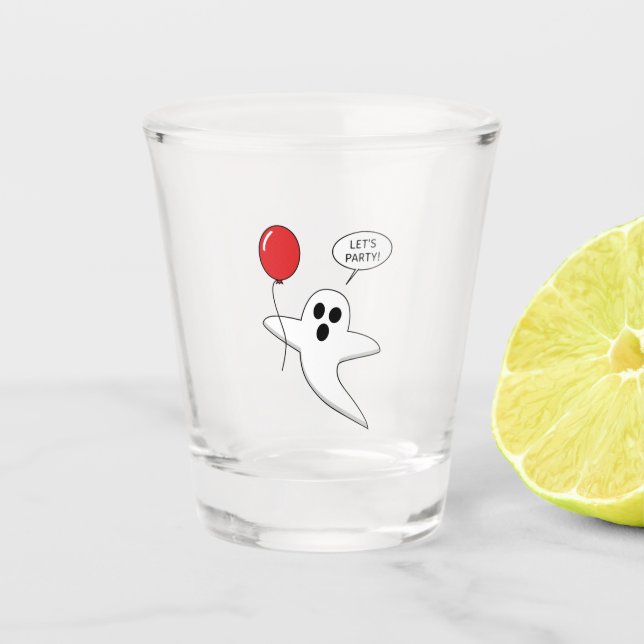 Cute Cartoon Ghost with Red Balloon Shot Glass (Front)