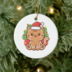 Cute Cartoon Gingerbread Cat Cookie Christmas Ceramic Tree Decoration