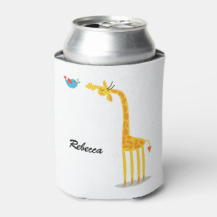 Cute cartoon giraffe and bird can cooler