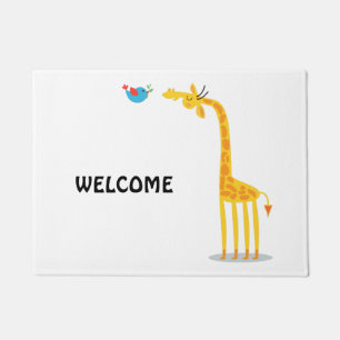 Cute cartoon giraffe and bird doormat