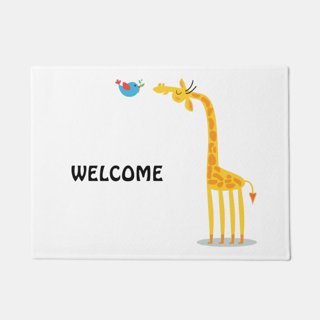 Cute cartoon giraffe and bird doormat (Front)