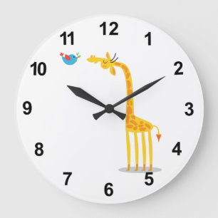 Cute cartoon giraffe and bird large clock