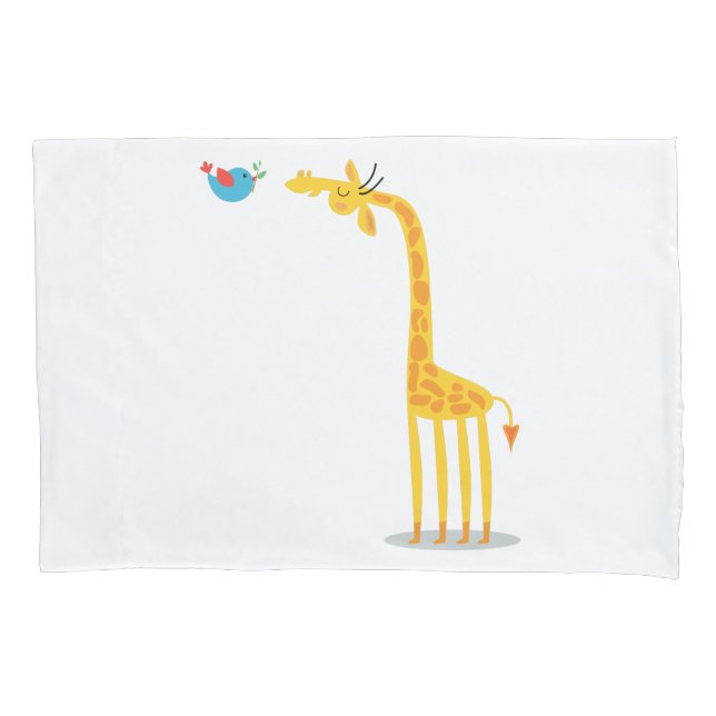 Cute cartoon giraffe and bird pillowcase (Front)