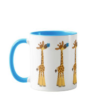Cute Cartoon Giraffe and Blue Flower Mug