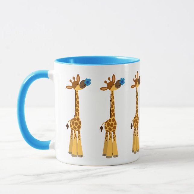 Cute Cartoon Giraffe and Blue Flower Mug (Left)