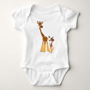 Cute Cartoon Giraffe and Calf  Baby Bodysuit
