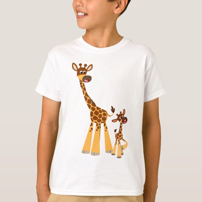Cute Cartoon Giraffe and Calf  Kids T-Shirt (Front)