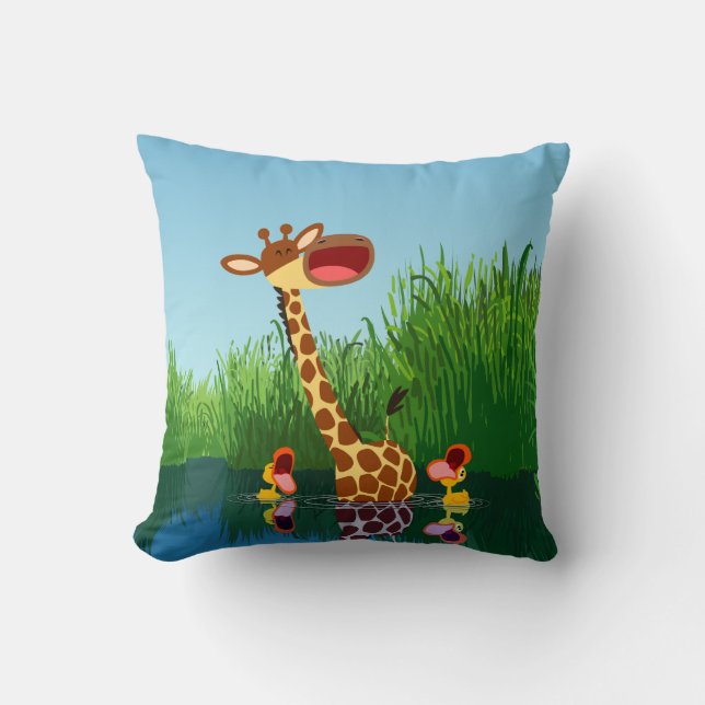Cute Cartoon Giraffe and Ducklings Pillow (Front)