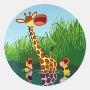 Cute Cartoon Giraffe and Ducklings Sticker