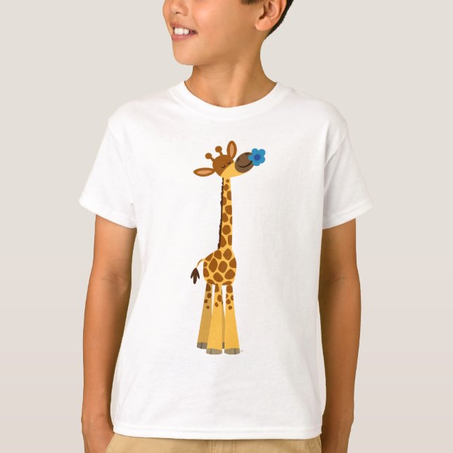 Cute Cartoon Giraffe and Flower Children T-Shirt (Front)