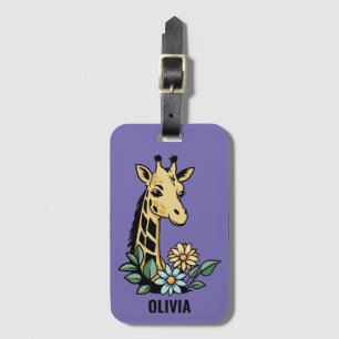 Cute Cartoon Giraffe And Flowers Custom Luggage Tag