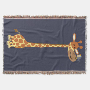 Cute Cartoon Giraffe And Friend Throw Blanket