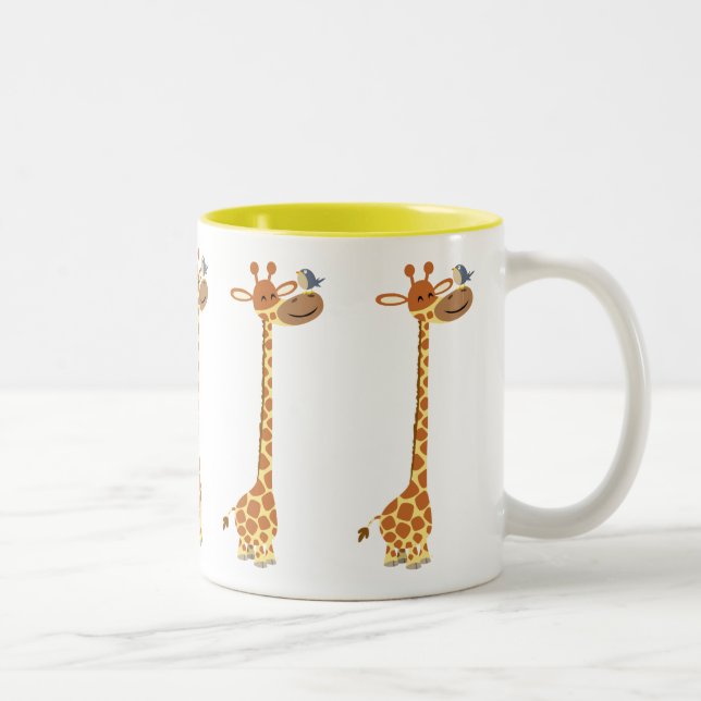 Cute Cartoon Giraffe And Friend Two-Tone Coffee Mug (Right)