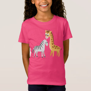 Cute Cartoon Giraffe and Zebra African Safari T-Shirt