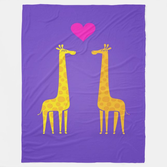 Cute Cartoon Giraffe Couple In Love Fleece Blanket (Front)