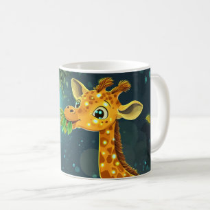 cute cartoon giraffe eating leaves from a tree coffee mug
