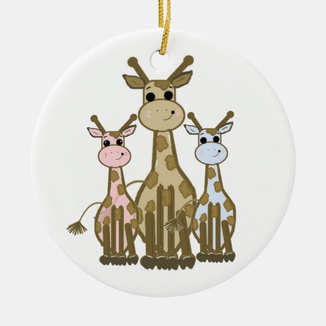 Cute Cartoon Giraffe Family Ceramic Tree Decoration (Front)