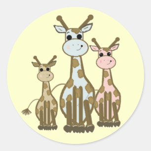 Cute Cartoon Giraffe Family Classic Round Sticker