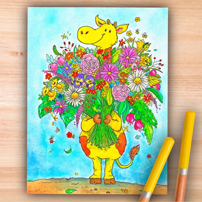 Cute Cartoon Giraffe Flowers Hello postcard  (Creator Uploaded)