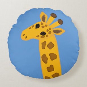Cute Cartoon Giraffe Golden Yellow Brown Animal Round Cushion