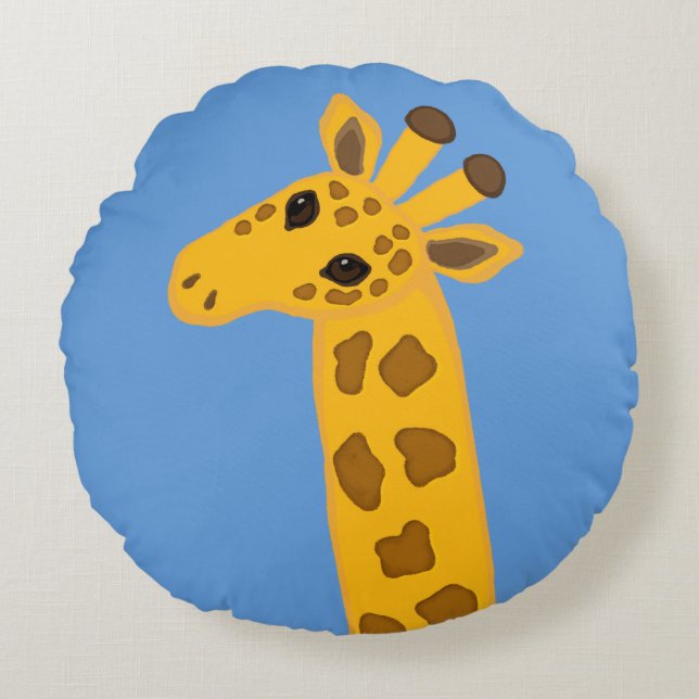 Cute Cartoon Giraffe Golden Yellow Brown Animal Round Cushion (Front)