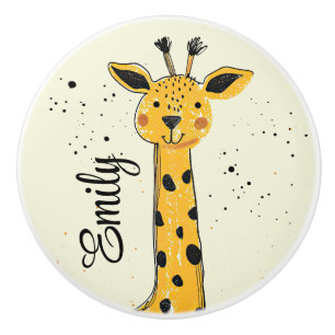 Cute cartoon giraffe head decoration ceramic knob