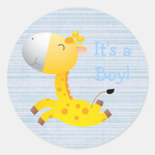 Cute Cartoon Giraffe It's A Boy New Baby Classic Round Sticker
