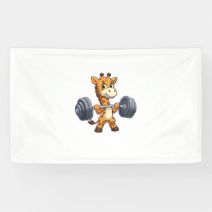 Cute Cartoon Giraffe Lifting Weights Fitness Gym Banner