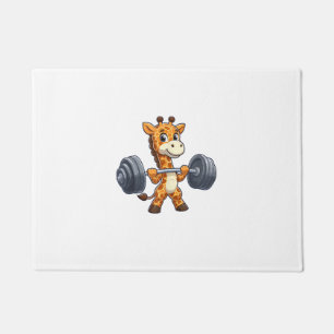 Cute Cartoon Giraffe Lifting Weights Fitness Gym Doormat