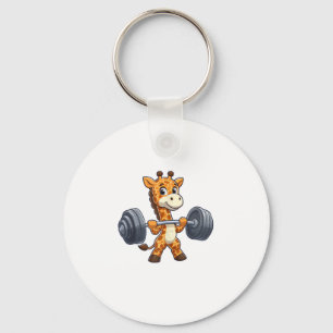 Cute Cartoon Giraffe Lifting Weights Fitness Gym  Key Ring