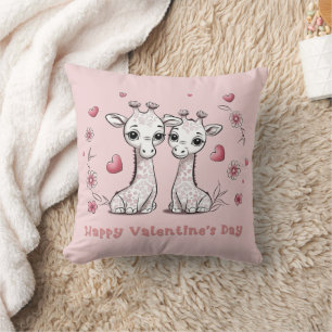 Cute Cartoon Giraffe Lovers Hearts Valentine’s Day Cushion