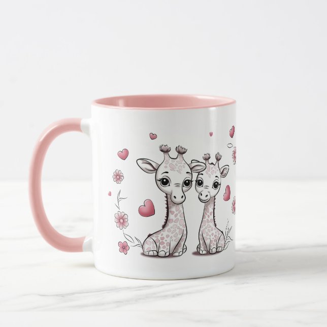 Cute Cartoon Giraffe Lovers Hearts Valentine’s Day Mug (Left)