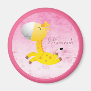 Cute Cartoon Giraffe Pink Personalised Magnet