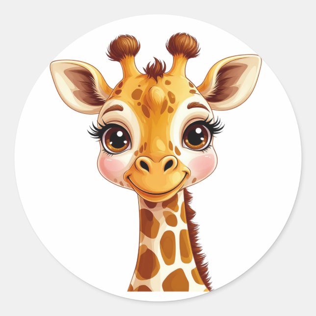Cute Cartoon Giraffe Smiling Classic Round Sticker (Front)