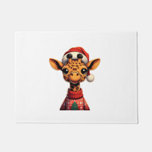 Cute Cartoon Giraffe With Santa Hat Christmas Xmas Doormat