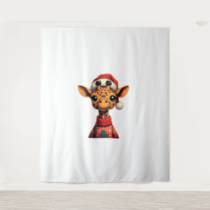 Cute Cartoon Giraffe With Santa Hat Christmas Xmas Tapestry