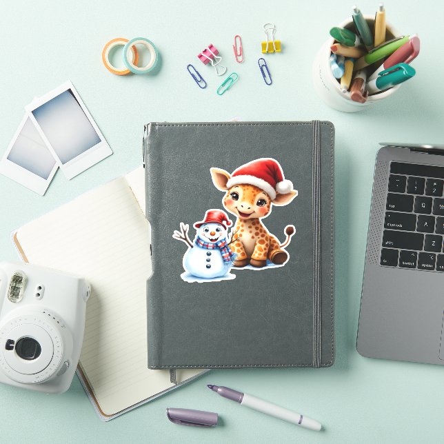 Cute Cartoon Giraffe with Santa Hat & Snowman Clas (iPad Cover)