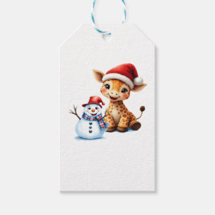 Cute Cartoon Giraffe with Santa Hat & Snowman Clas Gift Tags