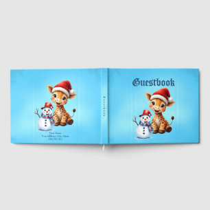 Cute Cartoon Giraffe with Santa Hat & Snowman Guest Book