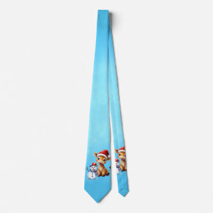Cute Cartoon Giraffe with Santa Hat & Snowman Tie