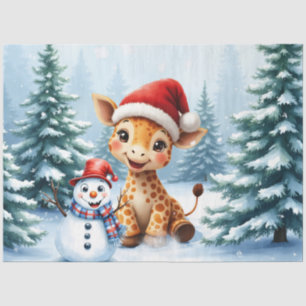 Cute Cartoon Giraffe with Santa Hat & Snowman Tissue Paper