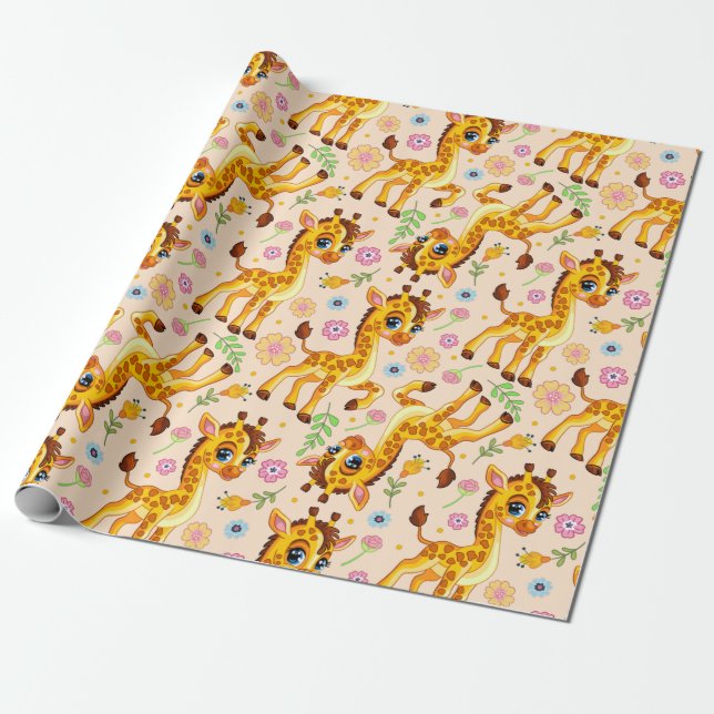 Cute cartoon giraffe wrapping paper (Unrolled)