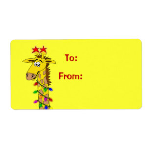 Cute Cartoon Giraffe Xmas Gift Tag Labels Template
