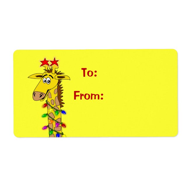 Cute Cartoon Giraffe Xmas Gift Tag Labels Template (Front)