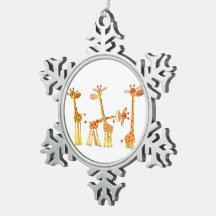 Cute Cartoon Giraffes: The Herd Pewter Ornament